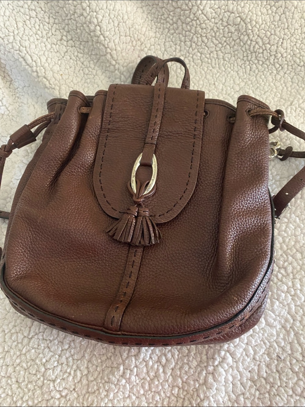 Brighton vintage brown leather backpack.